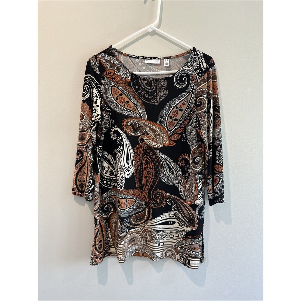 Susan Graver Paisley Longline Top / Tunic Or Mini Dress XS Artsy Office Travel